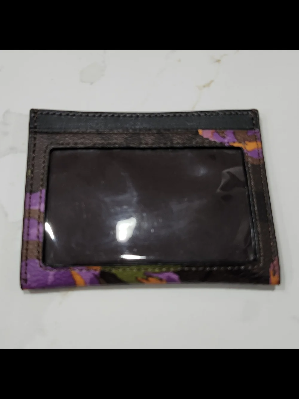 EUC Authentic Coach Signature Rose in Brown, Iris Multi & Silver Slim ID Case